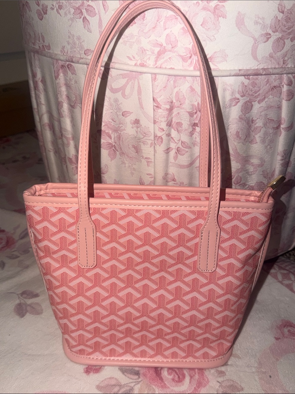 Pink Patterned Shoulder Tote Bag